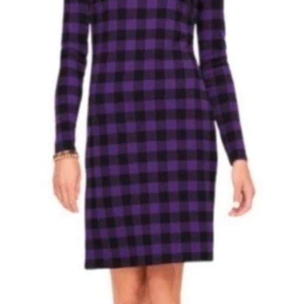 Small Petite Talbots Purple and Black Plaid Buffalo Check Long Sleeve Dress SP